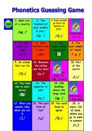 English Worksheet: PHONETICS GUESSING GAME (VOWELS)