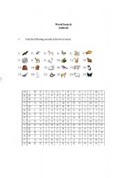 English worksheet: Wordsearch Animals