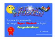 English Worksheet: Star Student Award