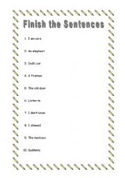 English worksheet: Finish the Sentences 3