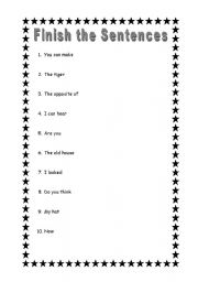 English worksheet: Finish the Sentences 4