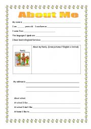 About Me - ESL worksheet by mowells