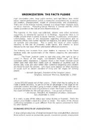 English Worksheet: Unionization:  The Facts Please