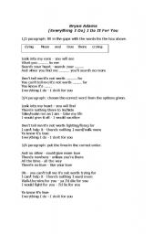 English Worksheet: brian adams song