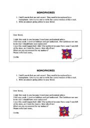 English worksheet: HOMOPHONES