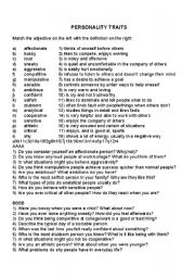 English Worksheet: Personality Traits