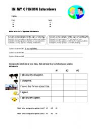 English Worksheet: IN MY OPINION Interviews