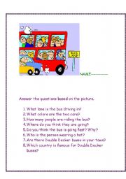 English Worksheet: The Wheels on the bus go.....