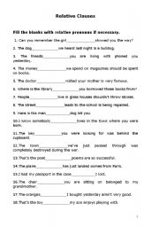 English Worksheet: RELATIVE CLAUSES