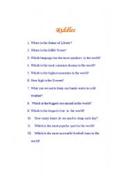 English Worksheet: Riddles (With Answers)