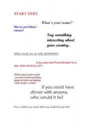 English worksheet: Introductions speaking game 