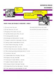 English Worksheet: reported speech statements