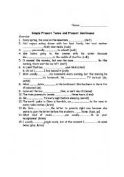 English Worksheet: present tense and present continuous