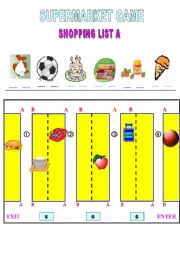 English Worksheet: supermarket game shopping list A