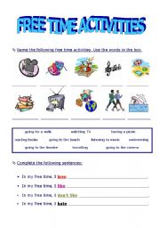 English Worksheet: FREE TIME ACTIVITIES