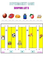 English Worksheet: supermarket game shopping list B