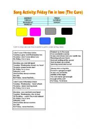 English Worksheet: Song Activity- Friday Im in love- The Cure