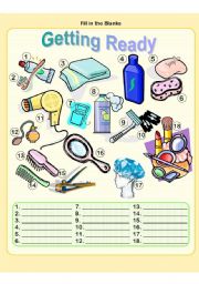 English Worksheet: Getting Ready Picture Dictionary - Fill in the Blanks