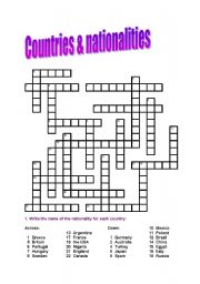 English Worksheet: Countries&nationalities