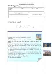 English Worksheet: My last Summer holidays 1   -Test- 6th grade