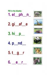 English Worksheet: wild animals