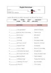 English Worksheet: wh words