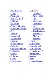 English worksheet: english topics