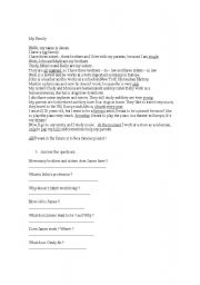 English Worksheet: My Family