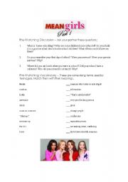 English Worksheet: Mean Girls Part 1