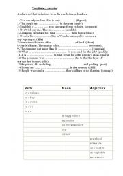 English worksheet: Vocabulary exercise