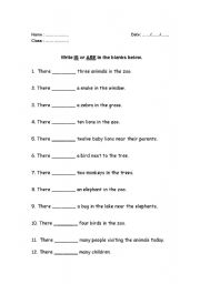 English Worksheet: There is /  There are