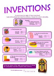 English Worksheet: inventions for nationalities