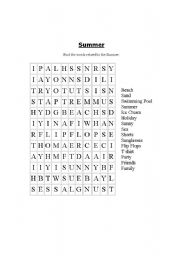 English Worksheet: Summer Wordsearch