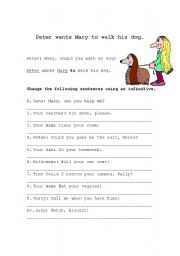 English Worksheet: Peter wants Mary to walk his dog.