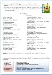 English Worksheet: Song activity - Wind of Change by Scorpions (discussion and reading comprehension)