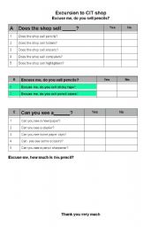 English Worksheet: shop for stationery