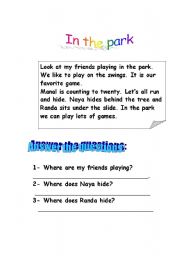 English worksheet: In The Park