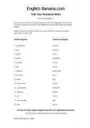 English worksheet: British and American English