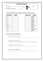 English Worksheet: Irregular Plurals