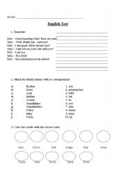 English worksheet: Family and colours