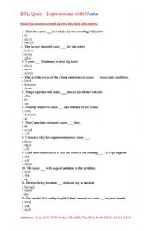English worksheet: esl quiz with come