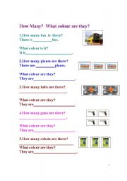 English Worksheet: How many ? & What colour ?