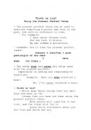 English Worksheet: Using the Present Perfect - Truth or Lie Exercise