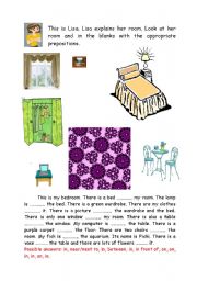 English Worksheet: furniture in my room