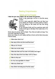 English Worksheet: Reading Comprehension: Shreks Life
