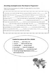 English Worksheet: Past simple vs Past Continuous - Too - Enough