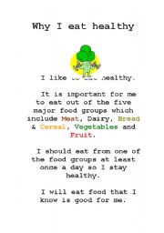 English Worksheet: Why I eat Healthy food.