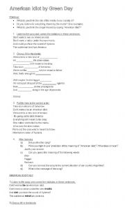 English Worksheet: AMERICAN IDIOT SONG