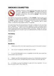 English Worksheet: Smoking Cigarettes