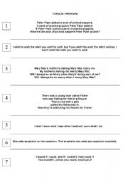 English Worksheet: TONGUE TWISTERS